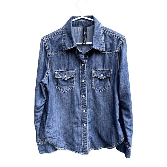 7 For All Mankind Tops - 7 for All Mankind Y2K Long Sleeved Pearl Snap Western Denim Shirt Small